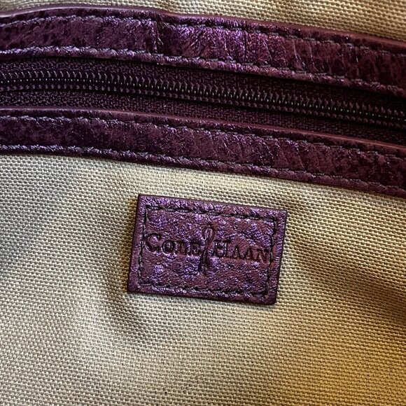 Y2K Cole Haan Envelope Clutch Metallic Leather Fuschia/Brown Party Purse Handbag - Picture 3 of 9